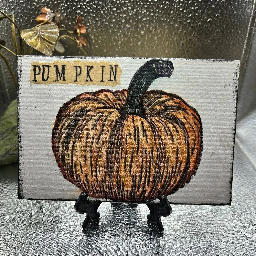 "5/$40" Reversible 4x6 Fall Autumn Mixed Media Canvas Art W/Easel